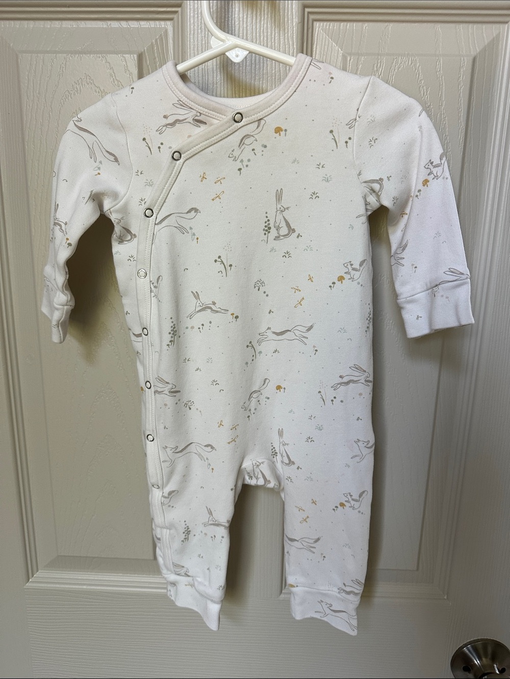 Pehr Cream Bunny Print Baby Footed One-Piece